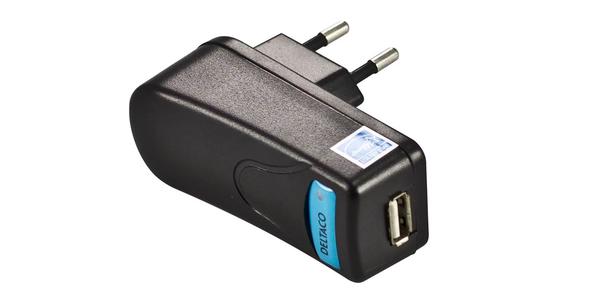 DELTACO USB-AC28 Strømadapter fra 230V til 5V, sort