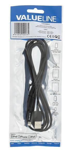 Lightning USB kabel til Apple iPhone 5+6 sort 2m VLMP39300B2.00