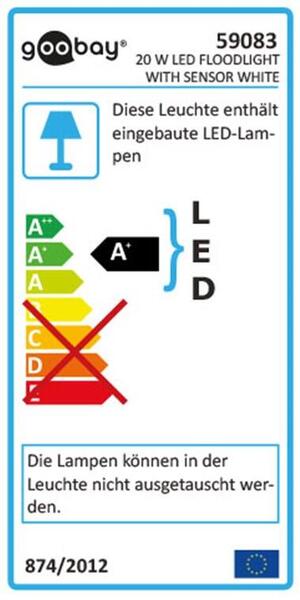 LED udendørs projektør med bevægelsessensor, 20 W  - 59083