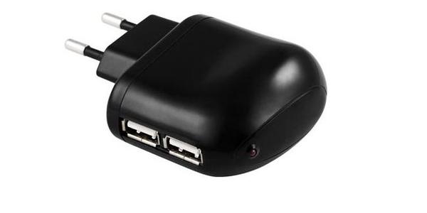 Strømadapter fra 230V til 5V USB 2xUSB-porte 1A USB-AC4 43193